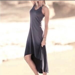 Athleta Boho Beach Midi Dress M Dip Dye Middy Flint Gray High Low Racerback Tank
